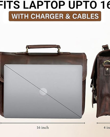 RUSTIC TOWN Leather Messenger Bag for Men - Full Grain Leather Briefcase Laptop Satchel Office Crossbody Travel Bag