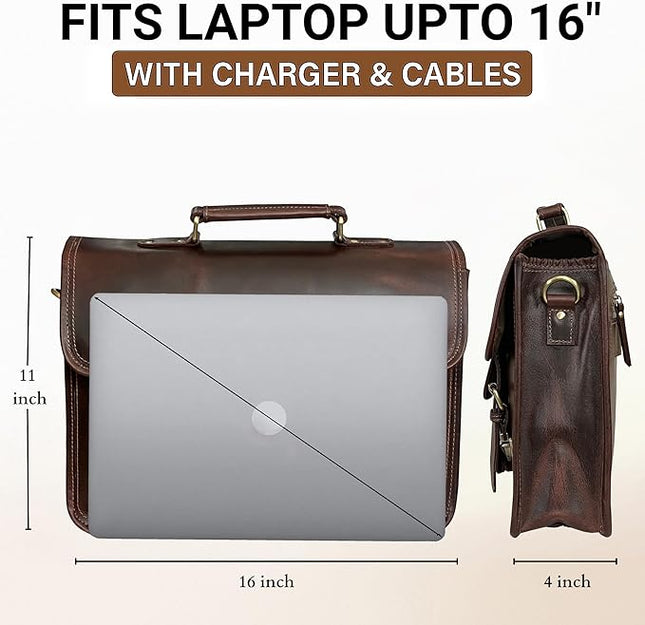 RUSTIC TOWN Leather Messenger Bag for Men - Full Grain Leather Briefcase Laptop Satchel Office Crossbody Travel Bag