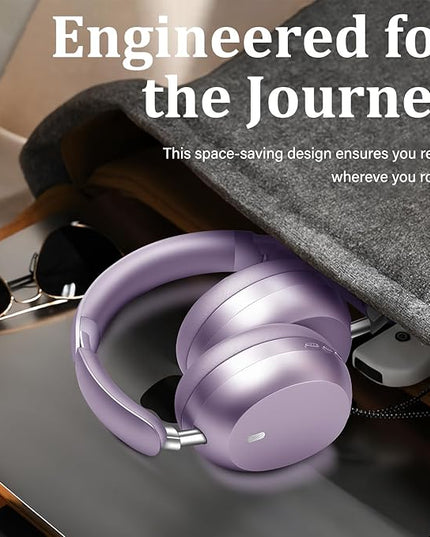 Wentronic Y04 Bluetooth Headphones Active Noise Cancelling Wireless Over Ear Headphones 48 Hours Playtime High Sound Quality Foldable Headphones with Soft Ear Cushion for Travel - Purple