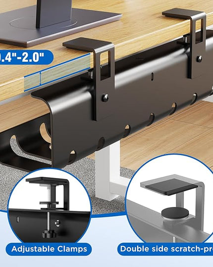 Under Desk Cable Management Tray No-Drill 2 Pack 16.9‘’ Wire Cord Organizers, Cable Management Under Desk for Home and Office No Damage Black