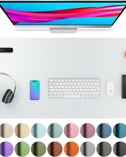 Aothia Leather Desk Pad Protector, Mouse Pad, Office Desk Mat, Non-Slip PU Leather Desk Blotter, Laptop Desk Pad, Waterproof Desk Writing Pad for Office and Home (Barely Grey, 36" x 17")