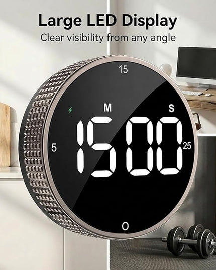 Rechargeable Magnetic Kitchen Timer,LED Countdown/Up Timer, Supports USB-C Charging,with Loud Alarm,3 Preset Quick Times(5/15/25m),Perfect for Kitchen Cooking, Studying, and Fitness (Brown)