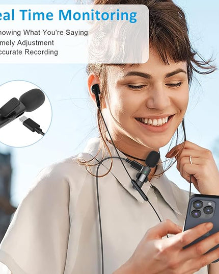 MAYBESTA Professional Wireless Lavalier Lapel Microphone for iPhone Android - Bluetooth Mini Phone Microphones for Video Recording - 2 Clip on Mics with USB C Interface for Tiktok YouTube Vlog