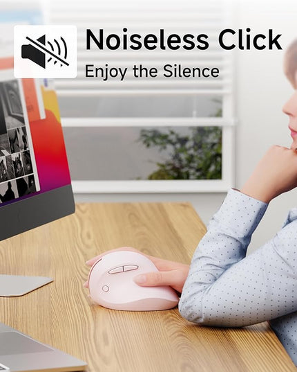 Q7 Vertical Ergonomic Mouse, Wireless Bluetooth Mouse (BT5.0/3.0+2.4G), 5-Level Adjustable DPI up to 4000, Quiet clicks, Multi Devices Computer Mouse for Laptop/PC/Mac-Pink