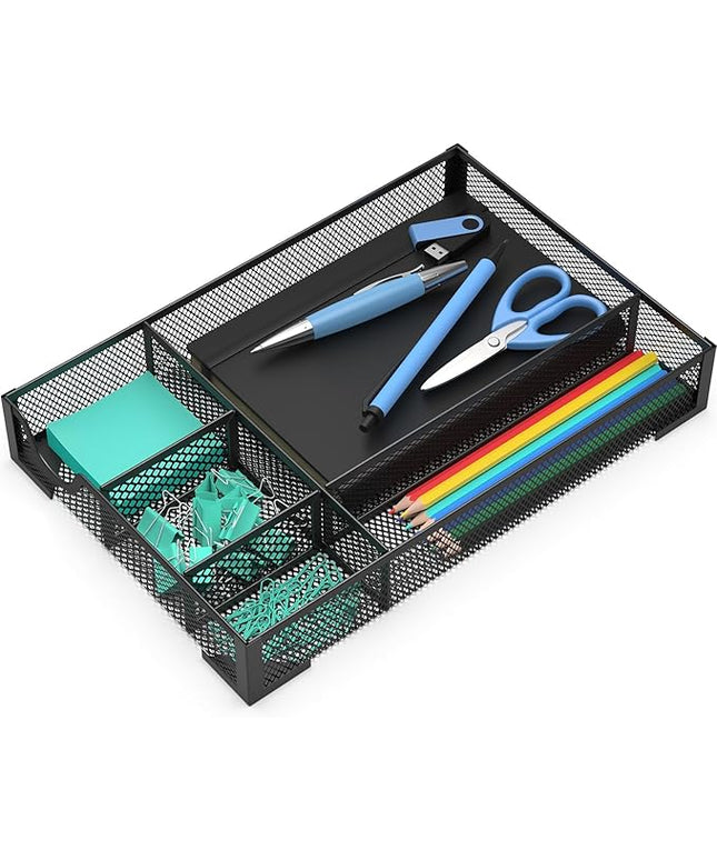 Desk Drawer Organizer, Office Desk Organizer Tray with 5 Dividers, Pen Pencil Drawer Organizer for Office Supplies, Desktop, Bathroom, Kitchen, Makeup, Vanity