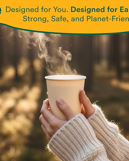 ECO SOUL 100 Pack 12 oz Disposable Coffee Cups Eco-Friendly, Biodegradable, Compostable, Leak-free & Sturdy To Go Hot Drink Travel Bagasse Cup for Tea, Chocolate, Party, Picnic & Cafe, Office & Home