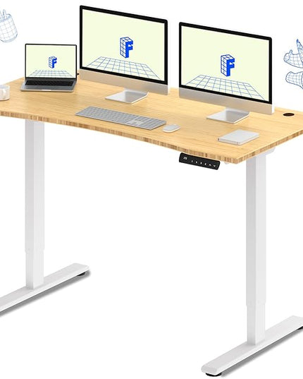 FLEXISPOT E3 Bamboo Dual Motor 60 x 30 Electric Standing Desk Sit Stand Up Desk, Holds 220 lbs, Adjustable Height w/ Memory Presets, Solid Bamboo Curved Desktop & White Frame, Ships in 2 Boxes