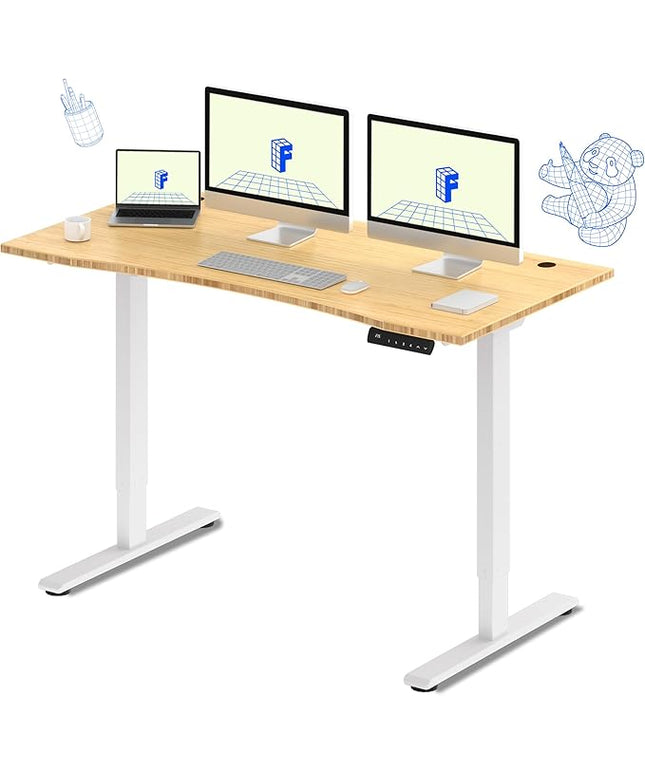 FLEXISPOT E3 Bamboo Dual Motor 60 x 30 Electric Standing Desk Sit Stand Up Desk, Holds 220 lbs, Adjustable Height w/ Memory Presets, Solid Bamboo Curved Desktop & White Frame, Ships in 2 Boxes