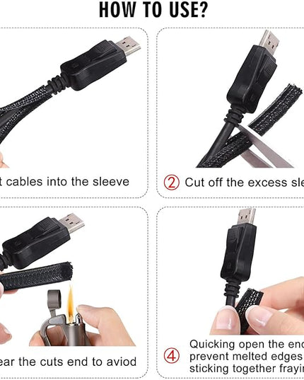 25ft - 1/4 inch Cord Protector Cable Sleeve Split Wire Loom Tubing for Power Cord Audio USB Cable, Cord Sleeve Cable Management for TV Computer, Cord Protectors from Pets Chewing, Black