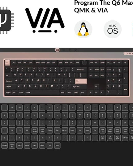 Keychron Q6 Max QMK/VIA Bluetooth Wireless /2.4 GHz/USB-C Wired Custom Mechanical Keyboard, Full Size Programmable Knob RGB Backlit Hot-Swappable Gateron Brown Switch for Mac Windows Linux - White