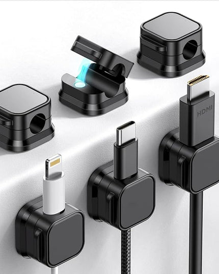 Generic 6 Pack Magnetic Cord Holder, Adhesive Wire Organizer, Under Desk Cable Clip Management, Cord Keeper Organizer for Office Home Desk Wall Nightstand (Black)