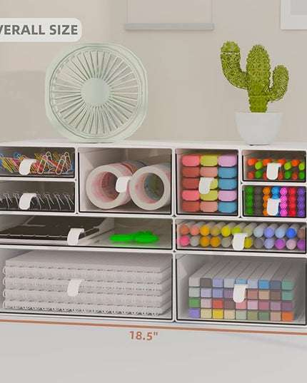 ‌Yashong Desk Organizer Set, White & Clear Stackable Dustproof Storage Boxes for Desktop, Office, DIY Craft & Vertical Space Saving, Perfect for Makeup, Stationery, Jewelry Organization