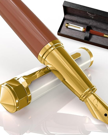 Ellington Pens Luxury Fountain Pen Set - Extra Fine Nib - Includes 3 Ink Cartridges, Refillable Ink Converter, Gift Box - Fountain Pens For Writing, Calligraphy, Journaling, Sketching (Ivory Suede)
