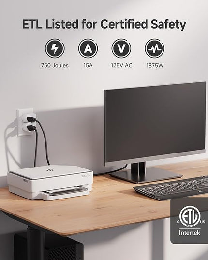 [ETL Listed] Cable Matters 3-Pack Non-Blocking 750 Joules (500V Clamping Voltage) Single Outlet Surge Protector, 15A / 1875W, Wall Surge Protector Outlet, White