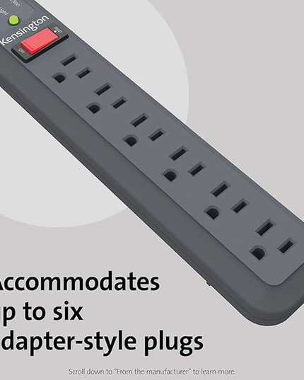 Kensington Guardian 6 Outlet Power Strip, 15ft Surge Protector, 15-Foot Cord, 540 Joules, Black(K38215NA)