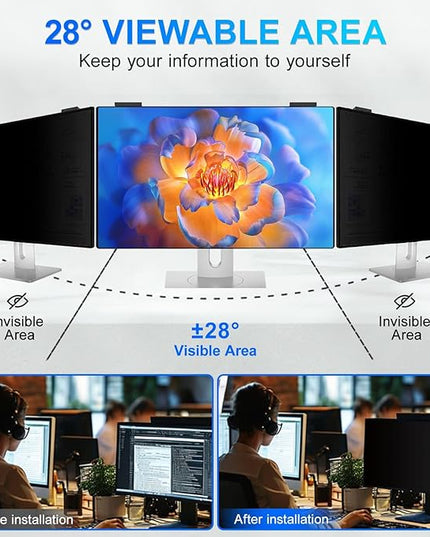 GUDTEKE 2Pack Magnetic 27 Inch Privacy Screen for Computer Monitor 16:9 Aspect Ratio, Hanging Removable Anti-Blue/Glare Protector Film, Anti Spy Desktop Security Private Filter 27in