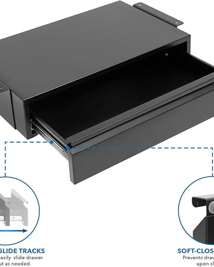 Mount-It! Under Desk Pull-Out Drawer Kit with Smooth Sliding Track | Office Storage Organizer | Mounts to Desktops Tables and Workbenches Over 0.71 Inches Thick | Matte Black