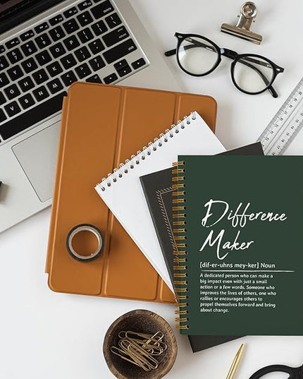 OXW Difference Maker Gift Notebook Journal, Office Notebook for Work, Thank You Gifts for Leader Mentor Boss, Leadership Gifts Journal, Dark Gren Spiral Notebook 5.5 x 8.3