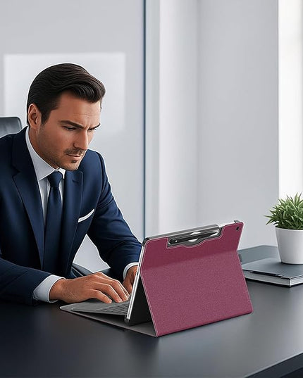 Tablet Case for 2025 New Microsoft Surface Pro 1st Edition 12-inch, PU Leather & Hard Shell Laptop Protective Cover with Multi-Angle Built-in Kickstand & Pen Holder (Wine Red)