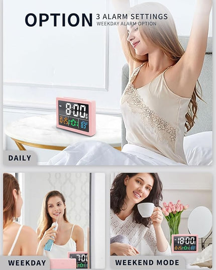 Digital Alarm Clock, with 5.5" Large LED Time Display, Adjustable Alarm Volume, 6 Level Brightness, Alarm Settings, USB Charger, Temperature Detect, Snooze, Clocks for Bedroom, Bedside, Desk, Pink