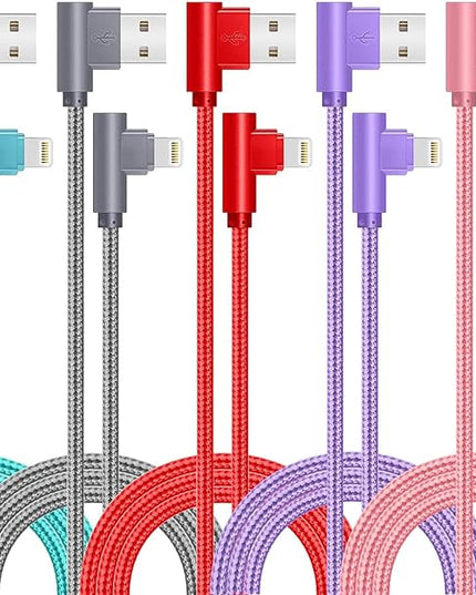 for iPhone Charger Cable Right Angle Lightning Cable 5Pack 90 Degree 6FT Nylon Braid Charging Cord Fast Charging Compatible for iPhone 14/13/12/12pro/11/11pro/XS/MAX/XR/X/8P/8/7P/7/6