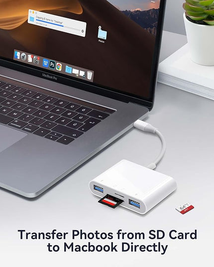 USB C SD Card Reader for Mac/MacBook/iPad/iPhone 15 Pro WNXSLOAD SD Card Adapter with Dual Card Slots & Dual USB Ports, USB-C/TypeC 4 in 1 Trail Camera Memory Card Reader, Plug and Play - 4 Slots