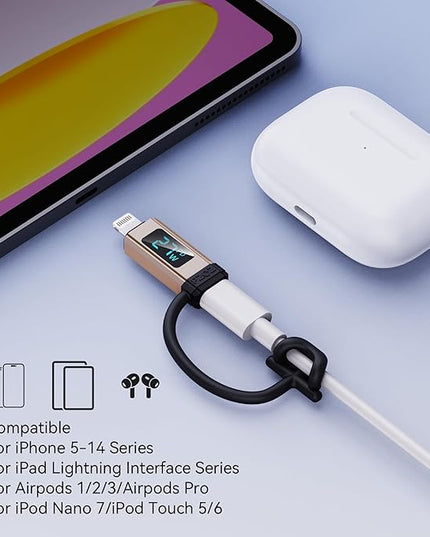 pzoz USB C to Lightning Adapter with LED Display, 27W Type C PD Fast Charging Lighting Adaptor for Phone 14/13/12/11/XS/XR/SE/AirPods, Fits MacBook Charger Cable, Support Data Transfer (1 Pack)