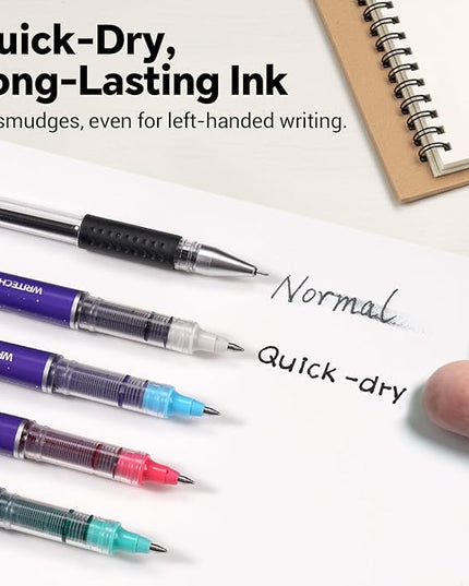WRITECH Liquid Ink Rollerball Pens: 8ct Assorted Colors Fine Point Tip 0.7mm Roller Ball Rolling Pen for Smooth Writing Coloring Drawing Journaling No Bleed & Smear &Smudge Multi Colored