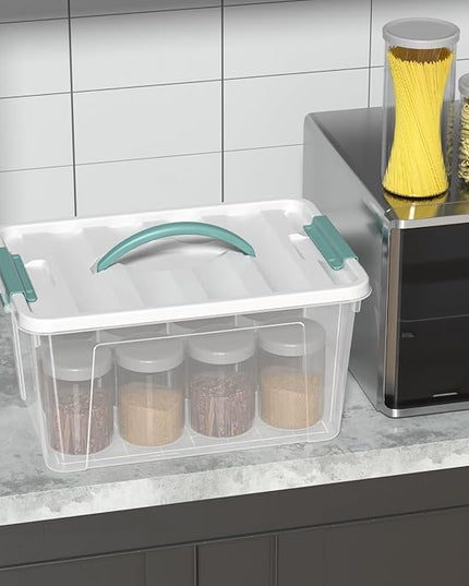 Xyskin 6 Pack 14 Quart Stackable Plastic Storage Bins with Lids and Latching Buckles, Storage Latch Box/Bins, Clear