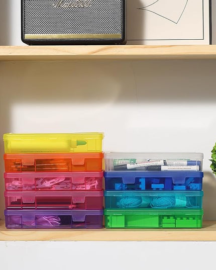 novelinks Medium Plastic Storage Boxes with Latching Lids – 9 Pack Stackable Craft Organizers for Supplies, Pencils, Crayons, Beads, Stationery & Classroom Use(9 Pack Medium -Color)