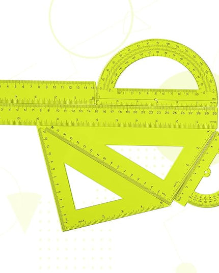 Tenare 6 Pcs Plastic Ruler Math Set Includes 12 Inch 6 Inch Straight Protractor Triangle Geometry Transparent Math Ruler Measuring Tools for School Office Home(Yellow)
