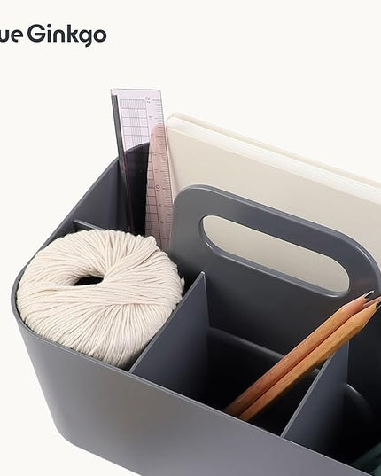BLUE GINKGO Stackable Organizer Caddy – Korean-Made Portable Tote for Bathroom, Office, Crafts, or School Supplies (Rectangle, Gray)