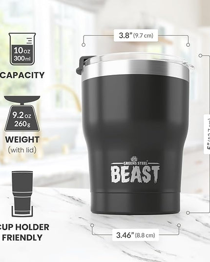 Beast 10 oz Tumbler Stainless Steel Vacuum Insulated Coffee Ice Cup Double Wall Travel Flask (Matte Black)