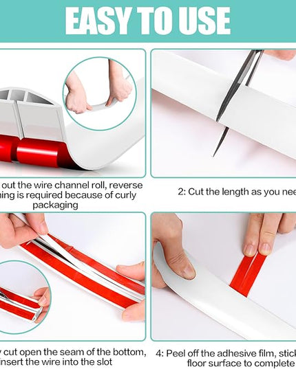 Floor Cord Cover Cavity 0.8"x0.37" Self Adhesive Cord Hider, 3.3FT Low Profile Cable Management, Extension Strip Protector for Wires, Prevent Cable Trips for Offices, Gyms, Exhibitions (White)