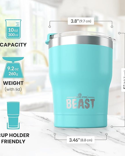 Beast 10 oz Tumbler Stainless Steel Vacuum Insulated Coffee Ice Cup Double Wall Travel Flask (Aquamarine Blue)
