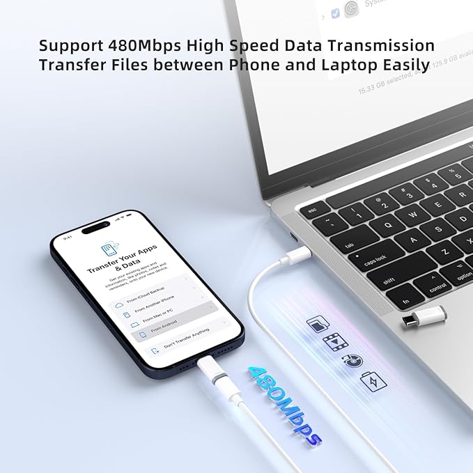5 Pack USB C to Lightning Charge Adapter for iPhone 17 16 15, Lightning to USB C Adapter with Fast Charge Data Transfer for iPhone 17 16 15 Pro Max, Galaxy S24 S23, Pixel 8 7, iPad Pro, MacBook Pro
