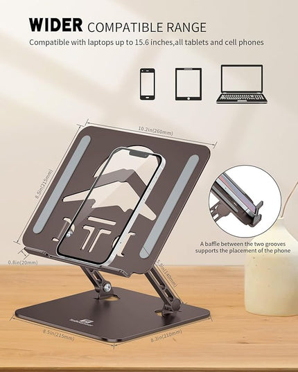 Laptop Stand, Ergonomic Adjustable Computer Stand for Collaborative Work, Foldable and Portable Heat Sink Computer Stands, Fits up to 15.6-inch Laptops (Coffee Brown)
