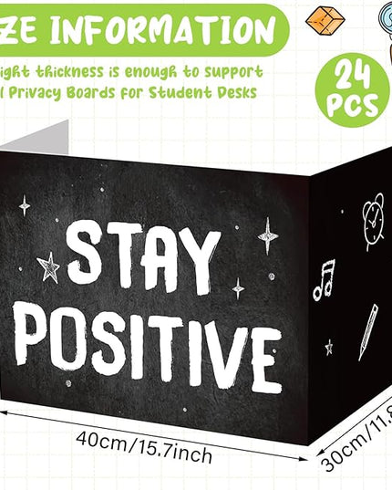 Honoson 24 Pcs Bulk Inspirational Privacy Folders for Students Cardboard Test Privacy Boards Motivational Words Desk Dividers Shield for Classroom School Study Supplies, 6 Styles(Monochromatic)