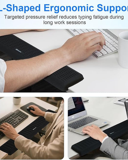 UnivoColors PostureUp L-Shaped Desk Long Wrist Rest Elbow, Non-Slip, Memory Foam, Desk Edge Support, Ergonomic Design for Long-Hour Work (23.6 * 3.9 inch One-Piece Design,Pink)