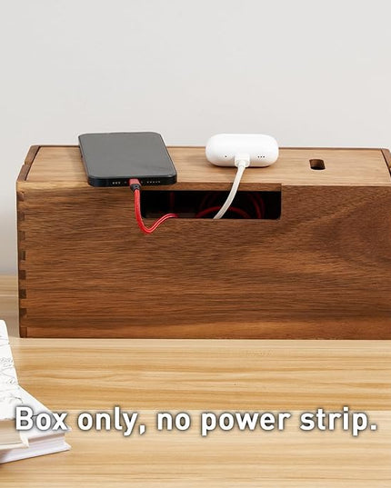 Acacia Wood Cable Management Box, Wooden Cord Hider & Organizer for Power Strip, Electrical Hiding, TV Wires, Desk & Floor Cables - Office Under Desk Cable Storage Box for Wire Storage Organization