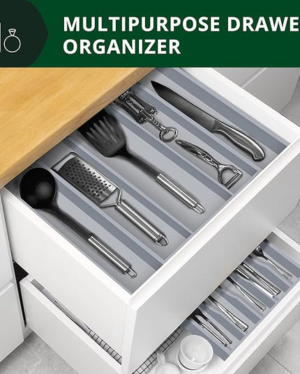 ROYAL CRAFT WOOD Luxury Bamboo Kitchen Drawer Organizer - Silverware Organizer - Utensil Holder and Cutlery Tray with Grooved Drawer Dividers for Flatware and Kitchen Utensils (5 Slot, Gray)