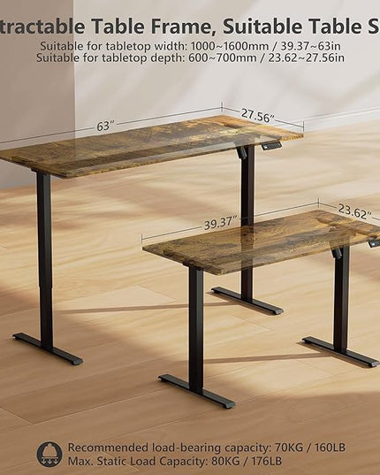 Electric Standing Desk Frame, Single Motor Height Adjustable Desk Legs with 4 Memory Presets, Lifts up to 46.8 in, 176 lb Capacity, Black Frame Only