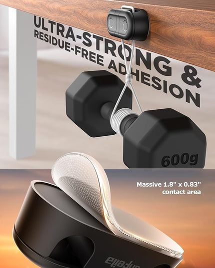 Magnetic Cable Clips - Chfeila 4Pack [Dual Slot] [360°Rotating & Twist-Lock] Cord Management, Adhesive Phone Charging Keeper, Wire Organizer Holder for Nightstand, Home Office Desk Accessories Decor