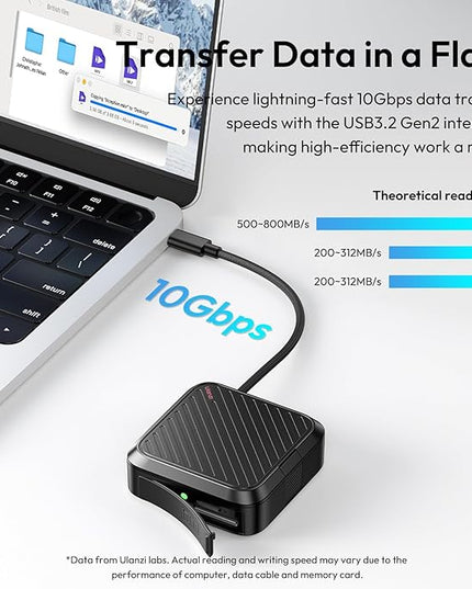 ULANZI CRC10 3-in-1 SD Card Reader Case & Holder, 13-Slot Storage for CFA/SD/TF Cards, USB 3.2 Gen2 10Gbps High-Speed Transfer, Aluminum Alloy Body, Type-C Compatible with Windows/Mac/iOS/Android