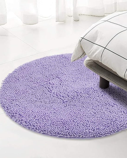 MAYSHINE Round Area Rug Set for Bathroom | Soft Plush Chenille Bath Mat, Water Absorbent Non-Slip Bathroom Rug | Washable Shag Carpet for Shower, Bedroom, or Home Décor | 36"x36" Round | Lavender
