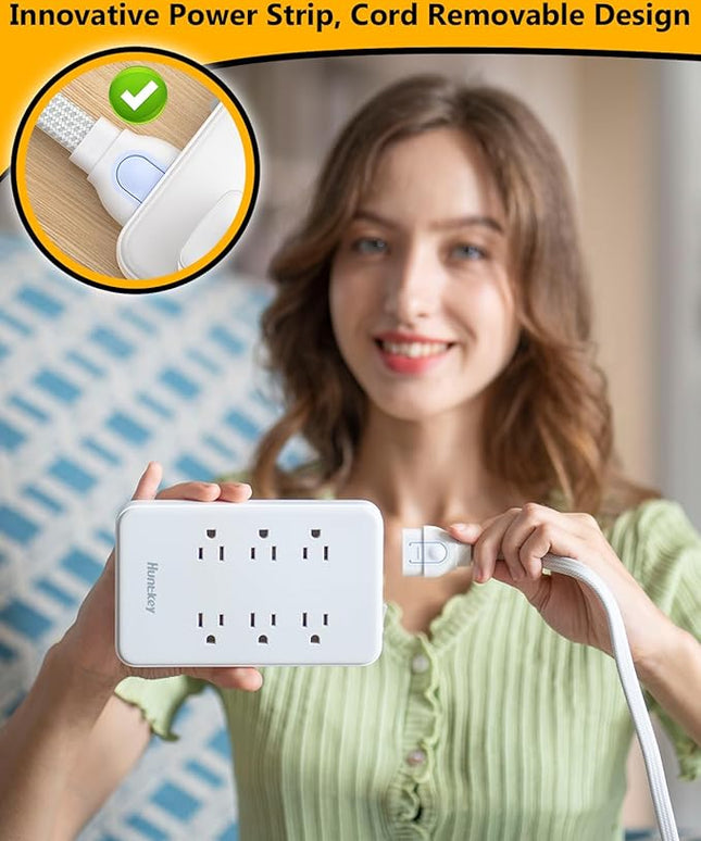Innovative Power Strip, Cord Removable Design, Huntkey 6 Outlets Surge Protector with 4 USB Ports (2 USB-C, 2 USB-A), ETL Listed, Customize Cord Length