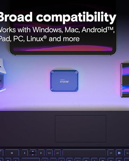 Crucial X10 4TB Portable SSD, Up to 2,100MB/s, USB 3.2 USB-C, External Solid State Drive, Compatible with Windows, Mac & Android, Durable Storage for Games, Photos & Files, Blue - CT4000X10SSD9-02