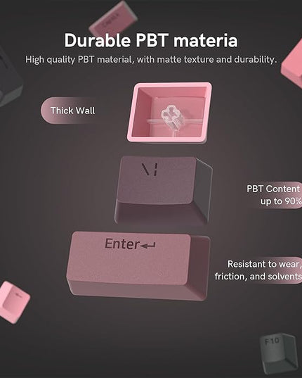 PBT Key caps, Double Shot Shine Through Custom Keycaps, Gradient Keycaps Cherry Profile, Minimalist Style Keyboard Keycap for Mechanical Keyboard (Pink)