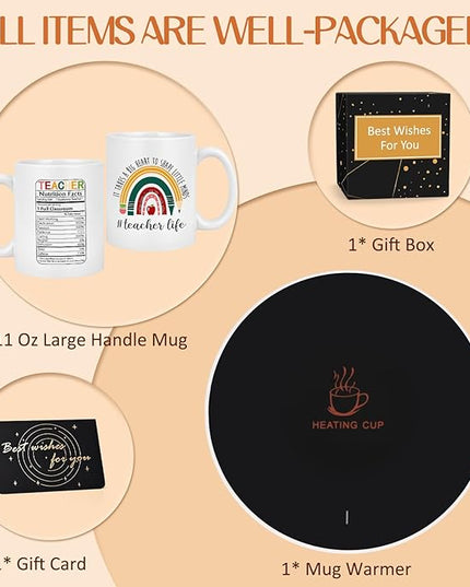 LiqCool Teacher Gifts for Women, Coffee Mug Warmer & It Takes a Big Heart Coffee Mug, Best Teacher Christmas Gifts, Teacher Appreciation Gifts for Daycare/Preschool/Retirement/End of Year(11 Oz)