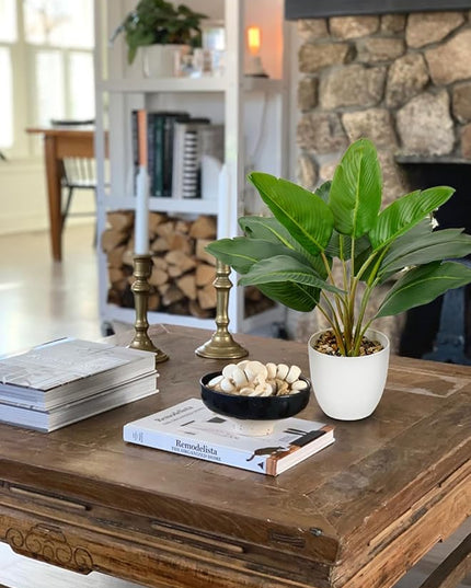 Hollyone Artificial Bird of Paradise Plant in Pot, Fake Palm Tropical Potted Plant 15" Faux Plantain Banana Leaf Plant for Indoor Outdoor Home Desk Office Garden Decoration